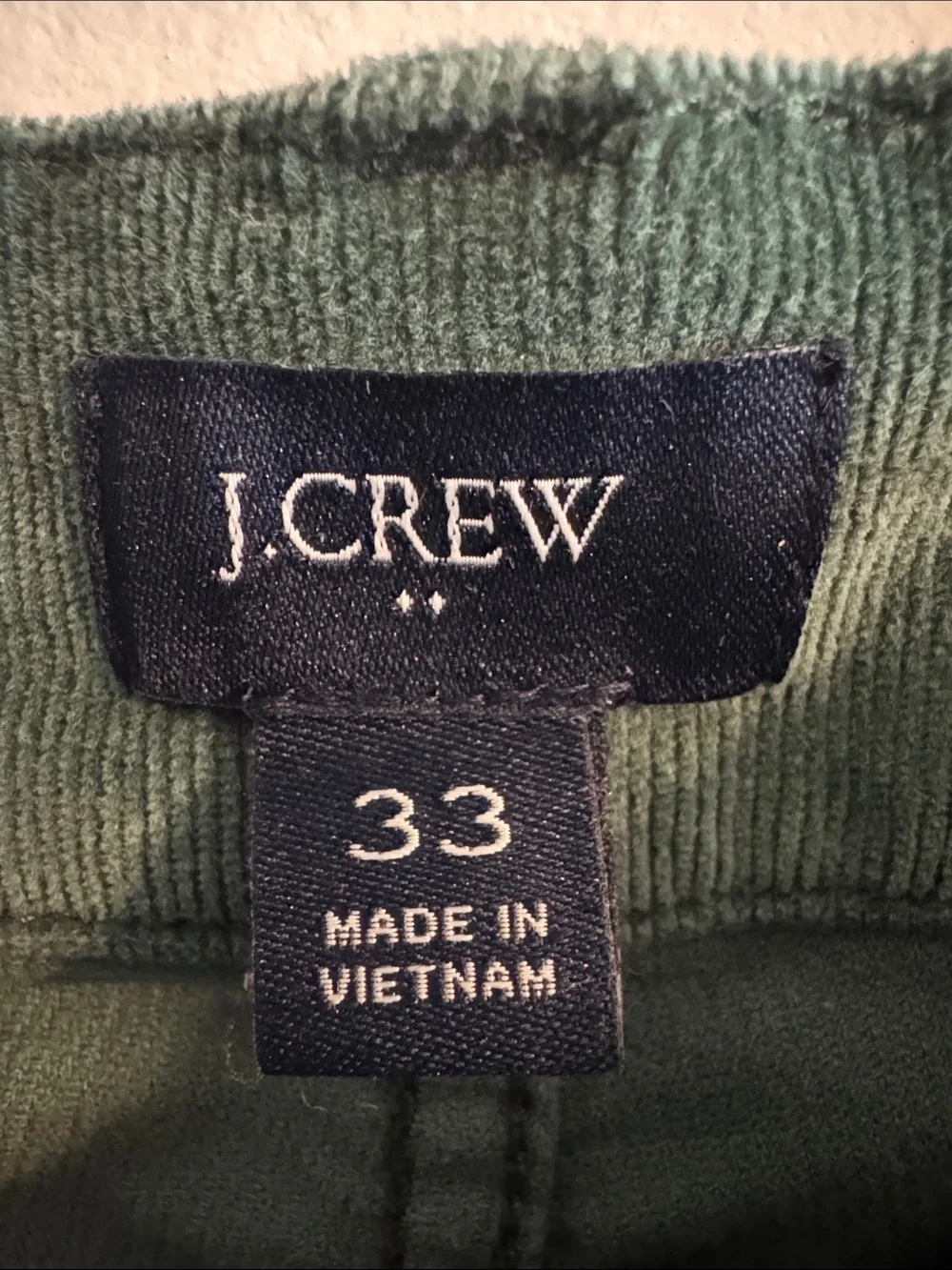 J. Crew Forest Green Straight-Leg Corduroy Pants, 33